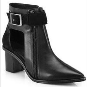 tibi Black Leather Heel Booties with Cut Out Detail